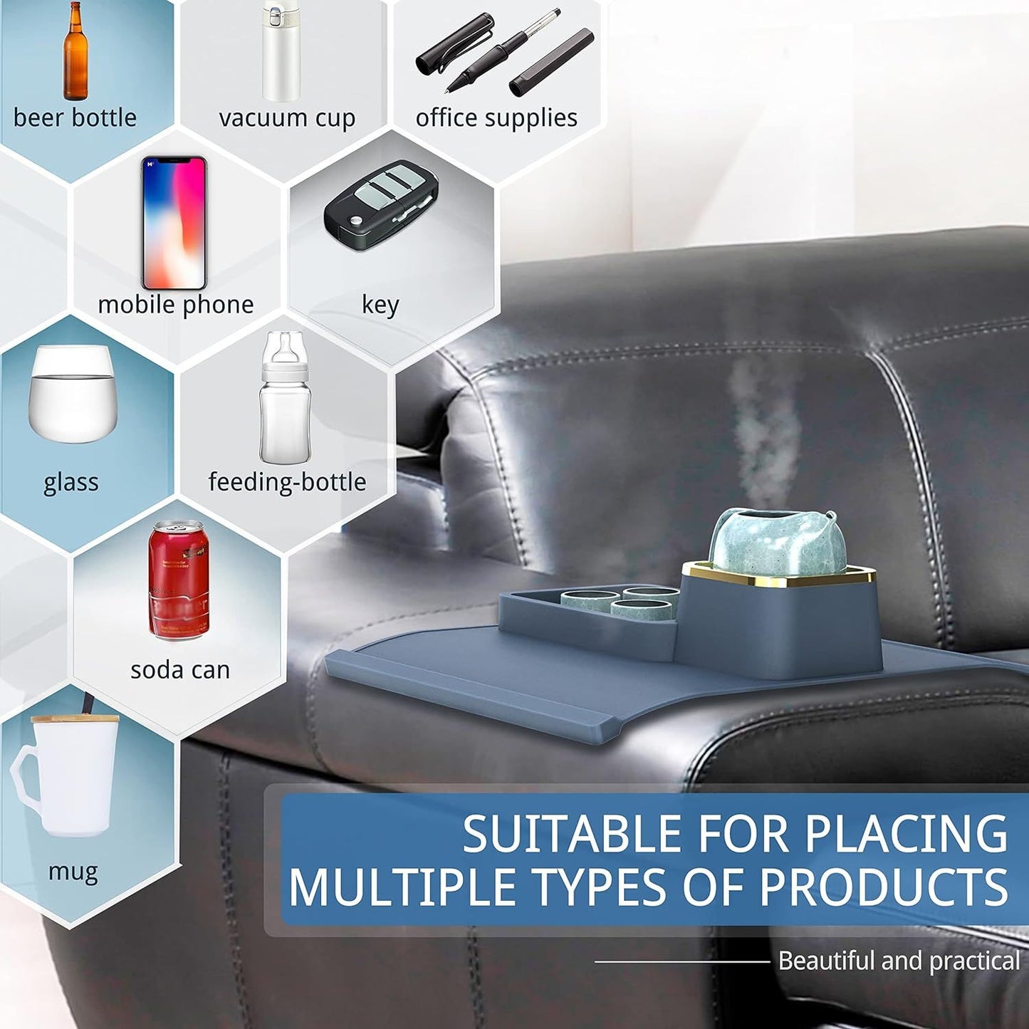 Multi-Functional Silicone Sofa Armrest Organizer with Cup Holder